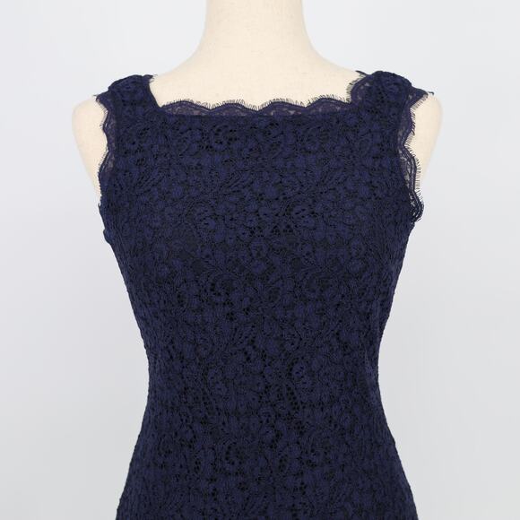 Adrianna Papell Women Navy Laced Sleeveless Shift Cocktail Mini Dress Size US 2 - Picture 2 of 5